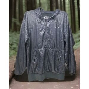 Oakley Windbreaker Jacket Mens Small Surf Style Blue Lightweight Hoodie Zipper